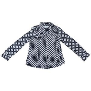 Dana Buchman Womens Black Cream Geometric Medallion Roll Tab Button Up Blouse M